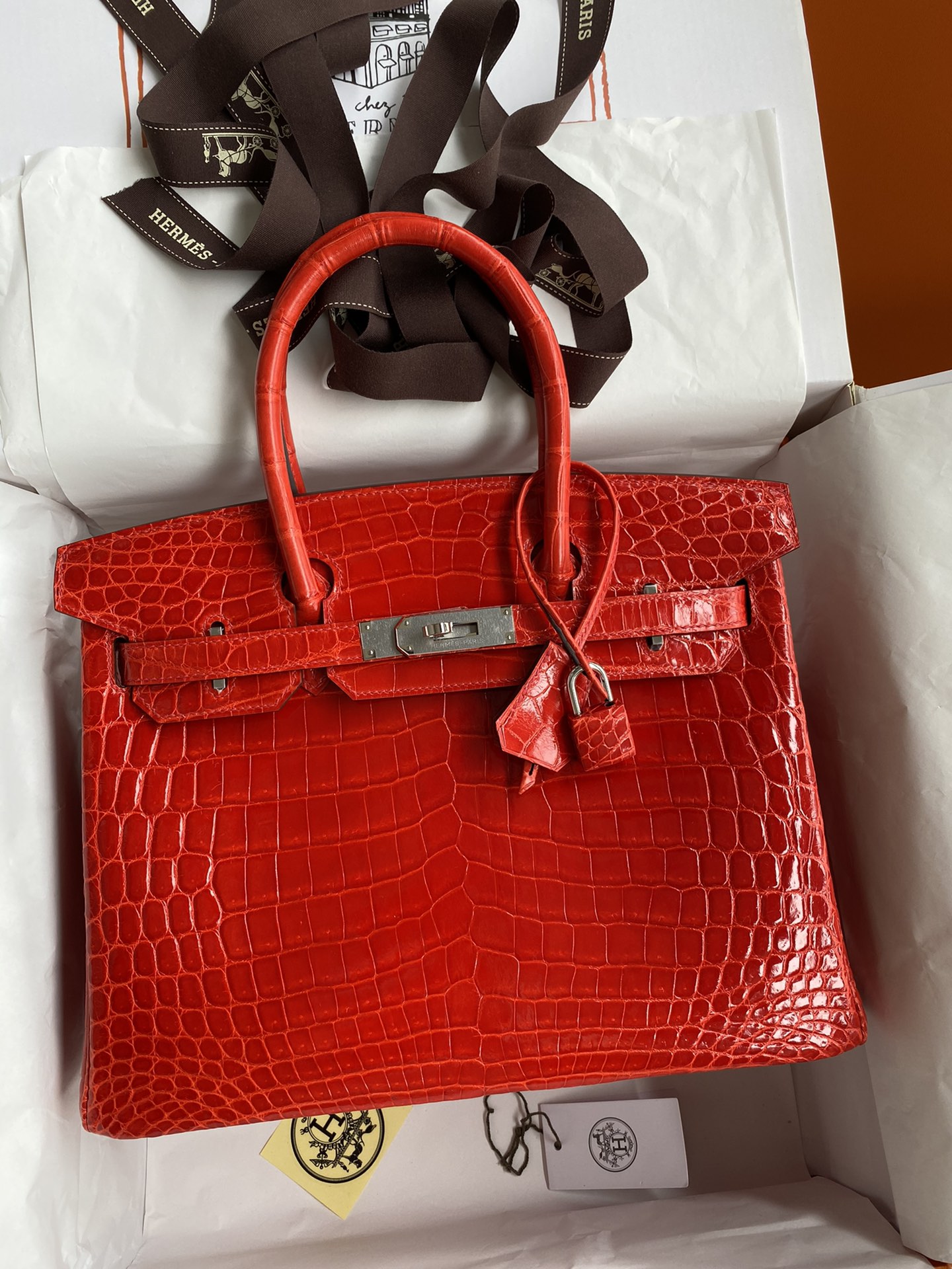 Hermes Birkin 30CM Handmade Bag In Red Crocodile Niloticus Shiny Skin